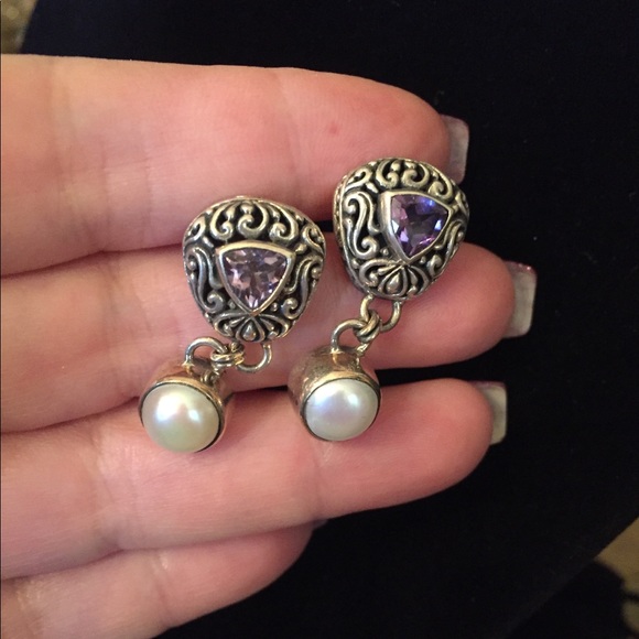 Jewelry - VTG SS amethyst pearl earrings